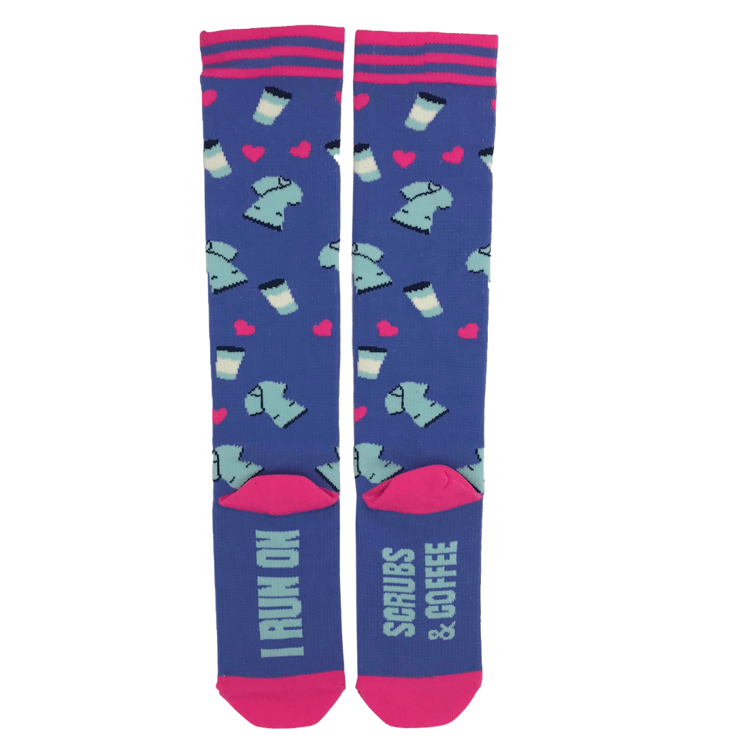 I Run On Scrubs & Coffee - Doctor's Choice 8-15 MmHg Knit Compression Socks