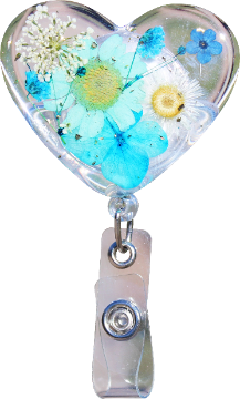 Blue and White Flower Heart Badge Reel