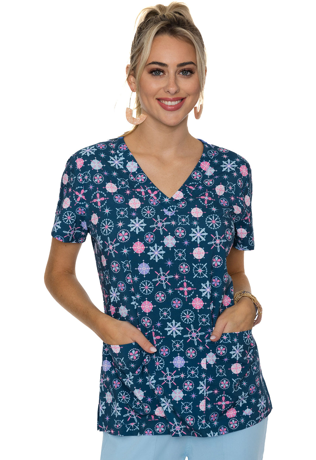 Snowflake Scatter V-Neck Holiday Top