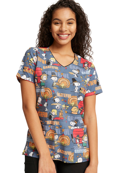 Grateful Snoopy Thanksgiving V-Neck Top