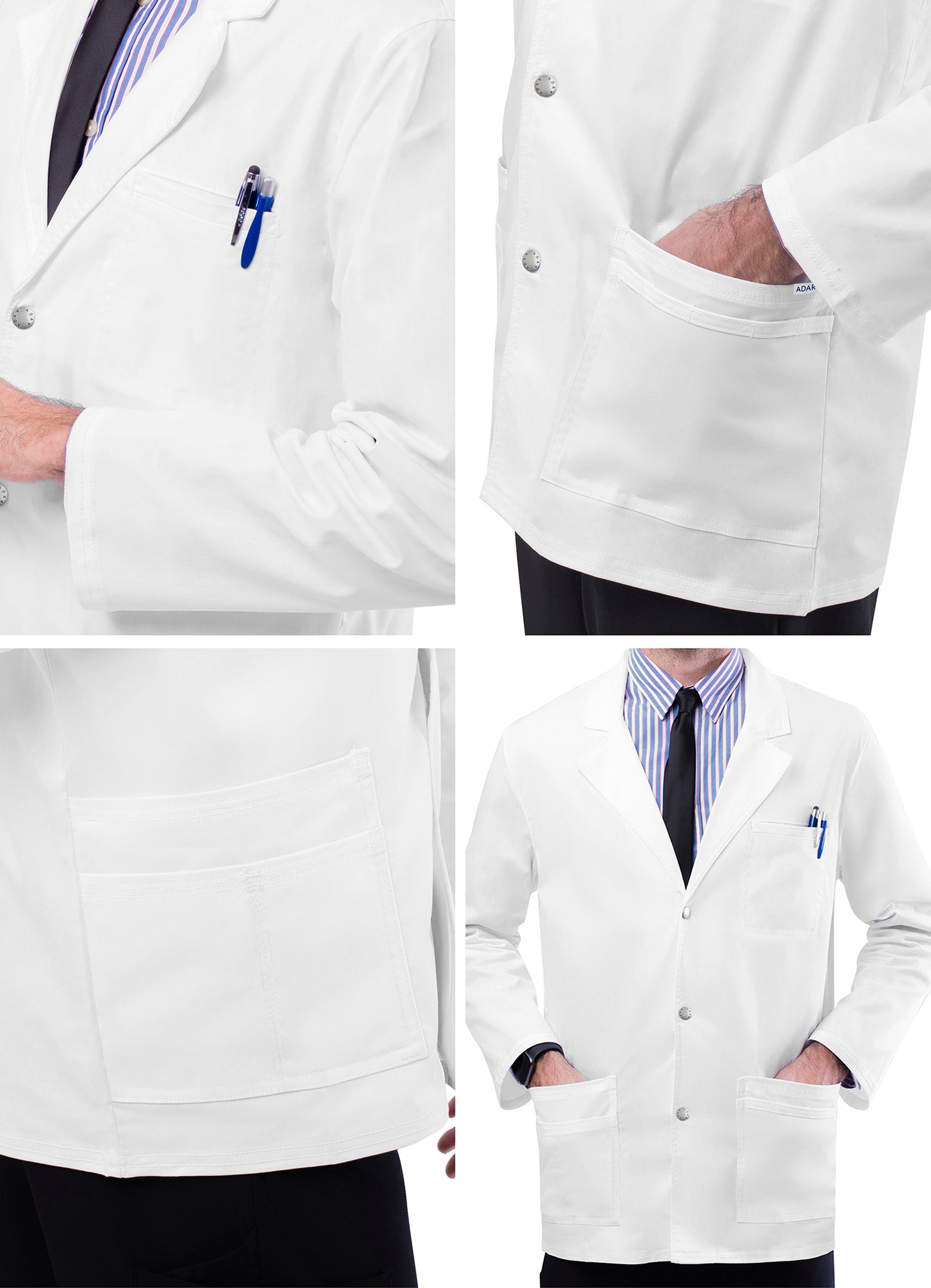 Adar Universal STRETCH Mens 31 inches Snap Front Lab Coat